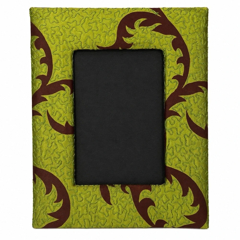 Vintage Style Green Brown Damask Fabric Photo Frame 4x6 Boho Tabletop